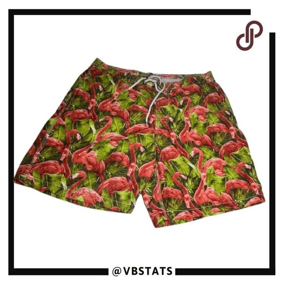 Trunks Surf & Swim Co. Men's Flamingo Print Swim Board Shorts Green Red Size XL - Picture 1 of 7